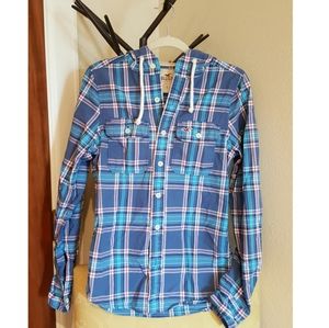Hollister plaid hooded shirt